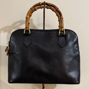 Authentic Gucci Black Leather Satchel with Bamboo Handles